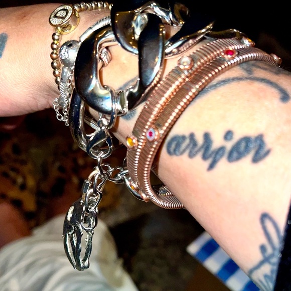 Double sided Antique Sliver 3D Sabertooth Tiger Skull Large Chain Link Bracelet - Picture 14 of 15